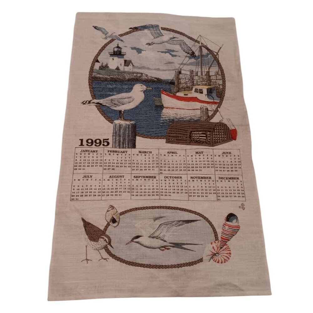 1995 Cotton Linen Tea Towel Nautical Light House Birth Year or Anniversary Gift